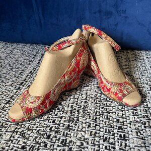 Elegant Red Wedge Sandals